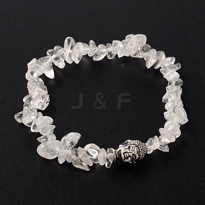 3D Buddha Head Gemstone Beaded Stretch Bracelets BJEW-JB01805-04-1
