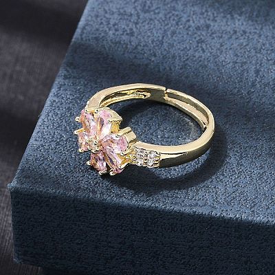 Brass Micro Pave Cubic Zirconia Cuff Open Rings CU-CBA5C10-03G-1