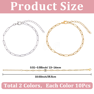 20Pcs 2 Colors 304 Stainless Steel Paperclip Chains Bracelets BJEW-BM0001-01-1