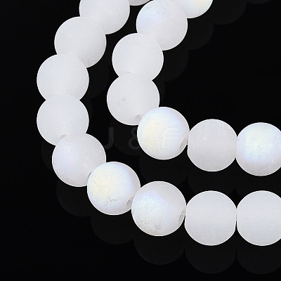 Frosted Imitation Jade Glass Beads Strands GLAA-T032-J8mm-MBB01-1