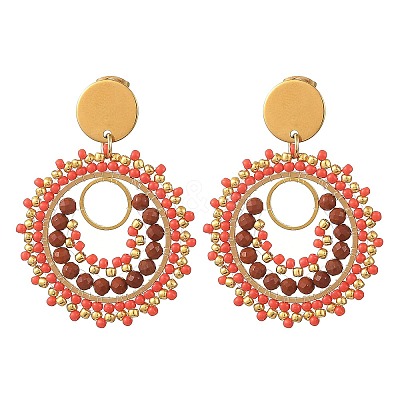 304 Stainless Steel with Glass Seed Beads Stud Earrings EJEW-MZ00761-02-1
