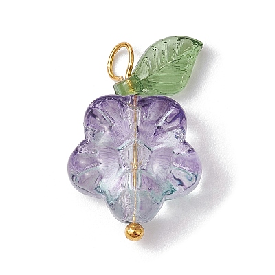 Transparent Glass Flower & Acrylic Leaf Pendants PALLOY-JF02287-02-1