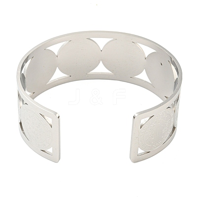304 Stainless Steel Wide Hollow Saint Benedict Medal Open Cuff Bangles LS-BJEW-S154-01P-1