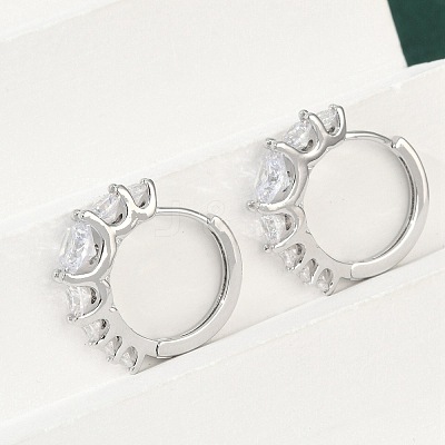 Brass Clear Cubic Zirconia Hoop Earrings EJEW-Q016-14P-1