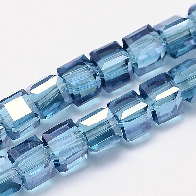 Faceted Cube Pearl Luster Plated Electroplate Glass Beads Strands EGLA-E041-5mm-PL01-1