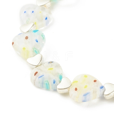 Handmade Millefiori Lampwork & Alloy Heart Beaded Stretch Bracelet BJEW-JB08042-04-1