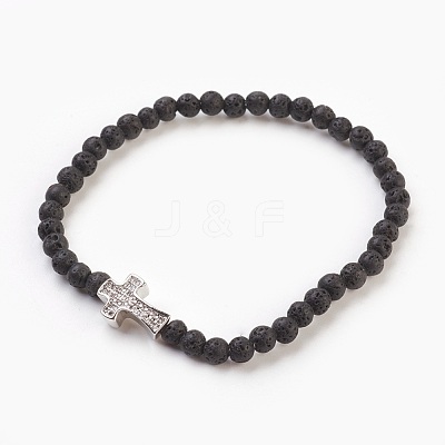 Natural Lava Rock Beads Stretch Bracelets BJEW-JB03823-02-1