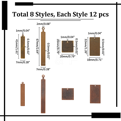 96Pcs 8 Styles Metal Tags KK-ME0001-42-1