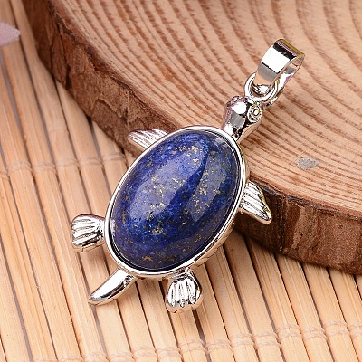 Tortoise Platinum Tone Brass Lapis Lazuli Pendants G-F265-01F-1