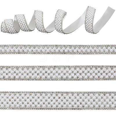 3 Yards 3 Styles Self-adhesion ABS Imitation Pearl with Rhinesatone Hotfix Rhinestone DIY-CY0001-88-1
