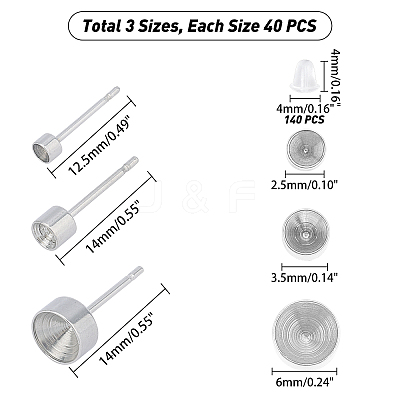 304 Stainless Steel Stud Earring Findings STAS-UN0021-16P-1