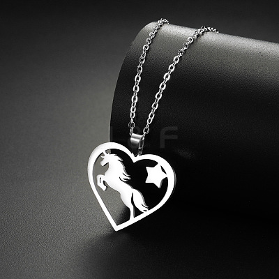 304 Stainless Steel Heart with Horse Pendant Necklaces FS-WG9C853-01-1