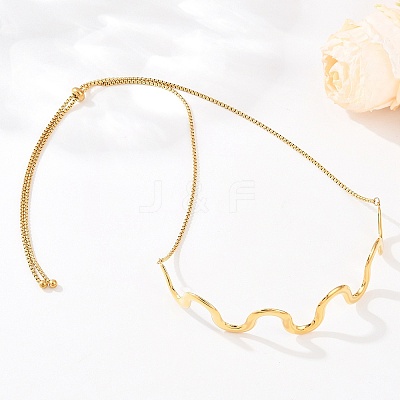 304 Stainless Steel Wavy Line Choker Slider Necklaces NJEW-Z106-01G-1