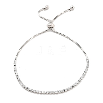 Brass Pave Clear Cubic Zirconia Flat Round Box Chain Slider Bracelets BJEW-B094-12A-P-1