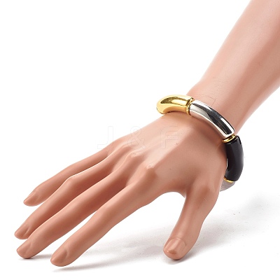 Chunky Curved Tube Beads Stretch Bracelet BJEW-JB06683-02-1