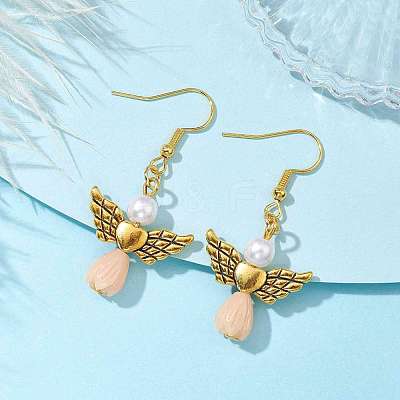 Angel Antique Golden Alloy & Resin Dangle Earrings EJEW-JE05686-08-1