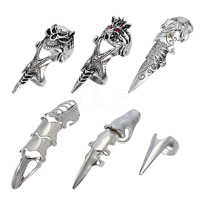 6Pcs 6 Styles Alloy Finger Rings RJEW-AR0001-07-1