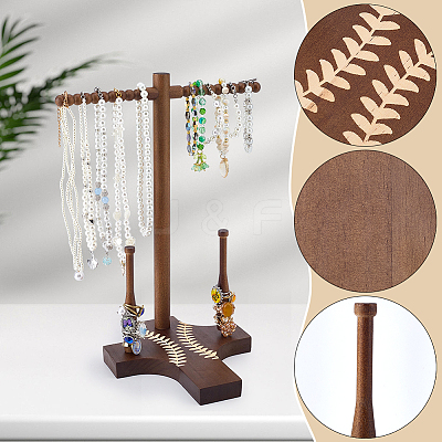 Baseball T Bar Wood Jewelry Display Stands for Necklaces Bracelets Rings ODIS-WH0177-011-1