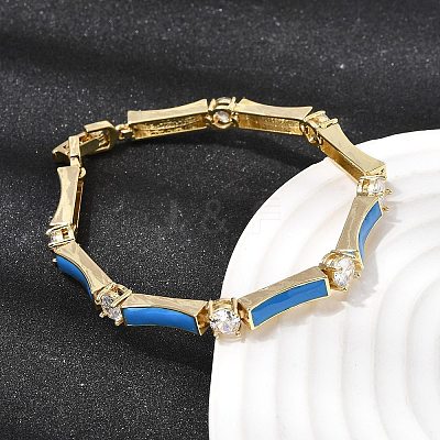 Brass Micro Pave Clear Cubic Zirconia Link Chain Bracelets for Women BJEW-H639-04G-1