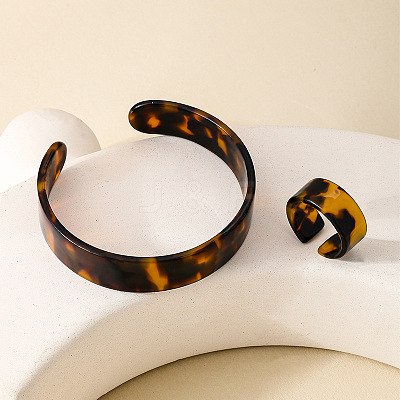Leopard Print Acrylic Cuff Bangle & Finger Rings Sets for Women FS-WG722C5-01-1