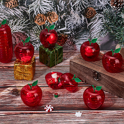Christmas Apple Shaped Transparent Plastic Jewelry Gift Storage Boxes with Lid CON-WH0089-167B-1