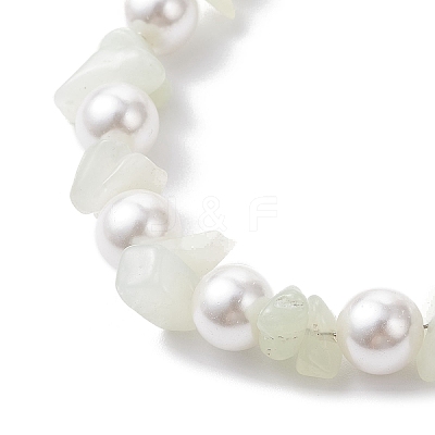 Natural New Jade Chip & Glass Shell Round Beaded Bracelets BJEW-JB12317-02-1