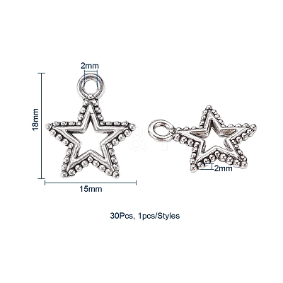 30Pcs 30 Styles Tibetan Style Alloy Pendants TIBEP-YW0001-28-1