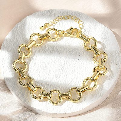 Brass Ring Link Chain Bracelets for Women Men BJEW-K273-07G-1