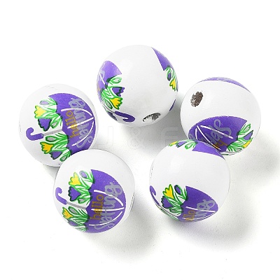 Easter Theme Printed Wood European Beads WOOD-M010-02C-1