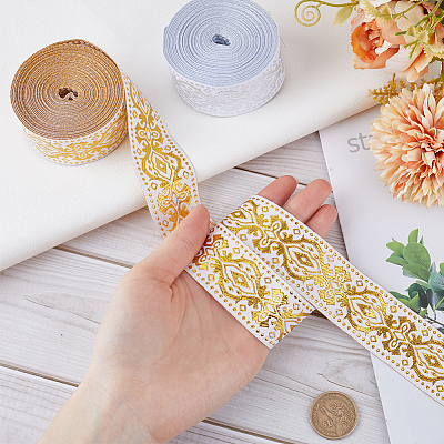 2 Rolls 2 Colors Ethnic Style Polyester Silk Grosgrain Ribbon OCOR-GF0003-68-1