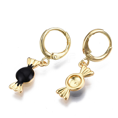 Brass Enamel Huggie Hoop Earrings EJEW-T014-19G-01-NF-1