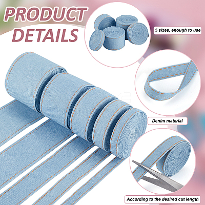 5 Rolls 5 Styles Synthetic Cotton Denim Ribbons for Bow Making SRIB-BC0001-38-1