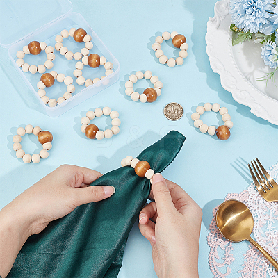 10Pcs Round Wood Beaded Napkin Rings HJEW-PH02431-02-1