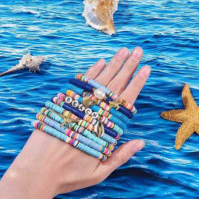 10Pcs 10 Styles Polymer Clay Heishi Beads Stretch Bracelets Sets BJEW-JB05922-1