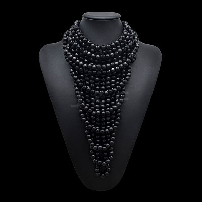 Round Wood Beaded Multi Layered Bib Necklaces for Women FS-WG9E278-02-1