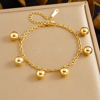 304 Stainless Steel Round Beaded Charm Bracelets BJEW-B171-05G-1