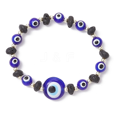 Natural Lava Rock & Handmade Lampwork Beads Stretch Bracelets BJEW-JB11984-03-1