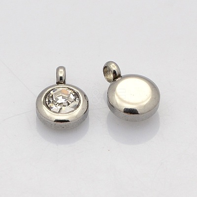 Trendy Original Color 304 Stainless Steel Faceted Grade A Rhinestone Flat Round Charms Pendants RB-N030-01C-1