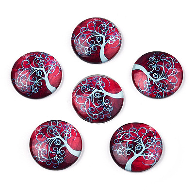 Half Round/Dome Tree Pattern Glass Flatback Cabochons for DIY Projects GGLA-Q037-25mm-M28-04-1