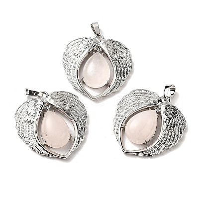 Natural Rose Quartz Teardrop Pendants KK-K331-02P-02-1
