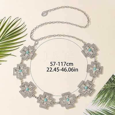 Alloy with Dyed Synthetic Turquoise Cross Link Chain Waist Chains for Women FS-WG34991-01-1