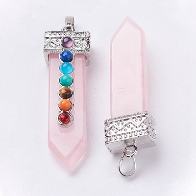 Natural Rose Quartz with Synthetic & Natural Mixed Stone Chakra Big Pendants G-E415-A07-1