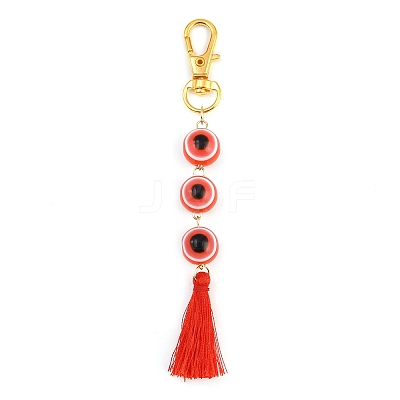Resin Evil Eye Round Bead & Polyester Tassel Pendant Decorations HJEW-JM04164-02-1