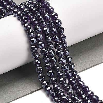 Electroplated Natural Amethyst Round Beads Strands G-L598-A05-01-1