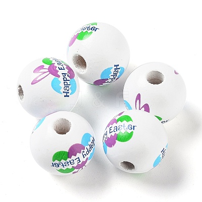 Easter Theme Printed Wood European Beads WOOD-M010-02E-1