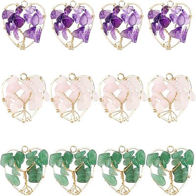 12Pcs 3 Styles Natural Gemstone Pendants FIND-FH0004-67-1