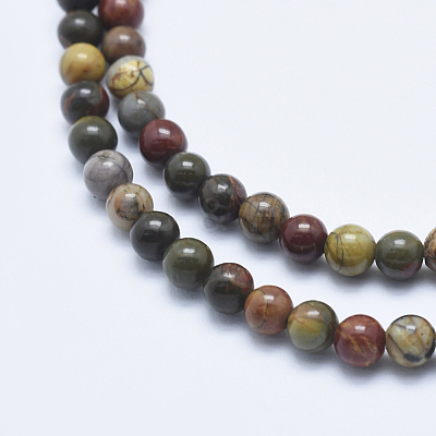 Natural Polychrome Jasper/Picasso Stone/Picasso Jasper Beads Strands G-E444-43-4mm-1