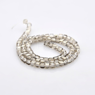 Half Plated Clear Glass Faceted Cube Beads Strands GLAA-A031-3mm-HP03-1