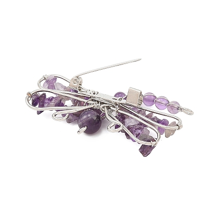 Natural Gemstone & Brass & Iron Brooches JEWB-H034-01P-1