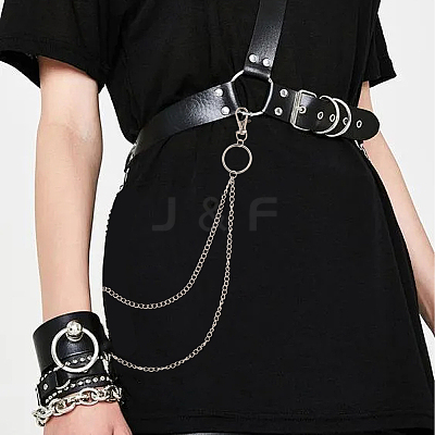 3Pcs 3 Styles Alloy & Iron Ring Chain Belts for Pants AJEW-SC0031-15-1